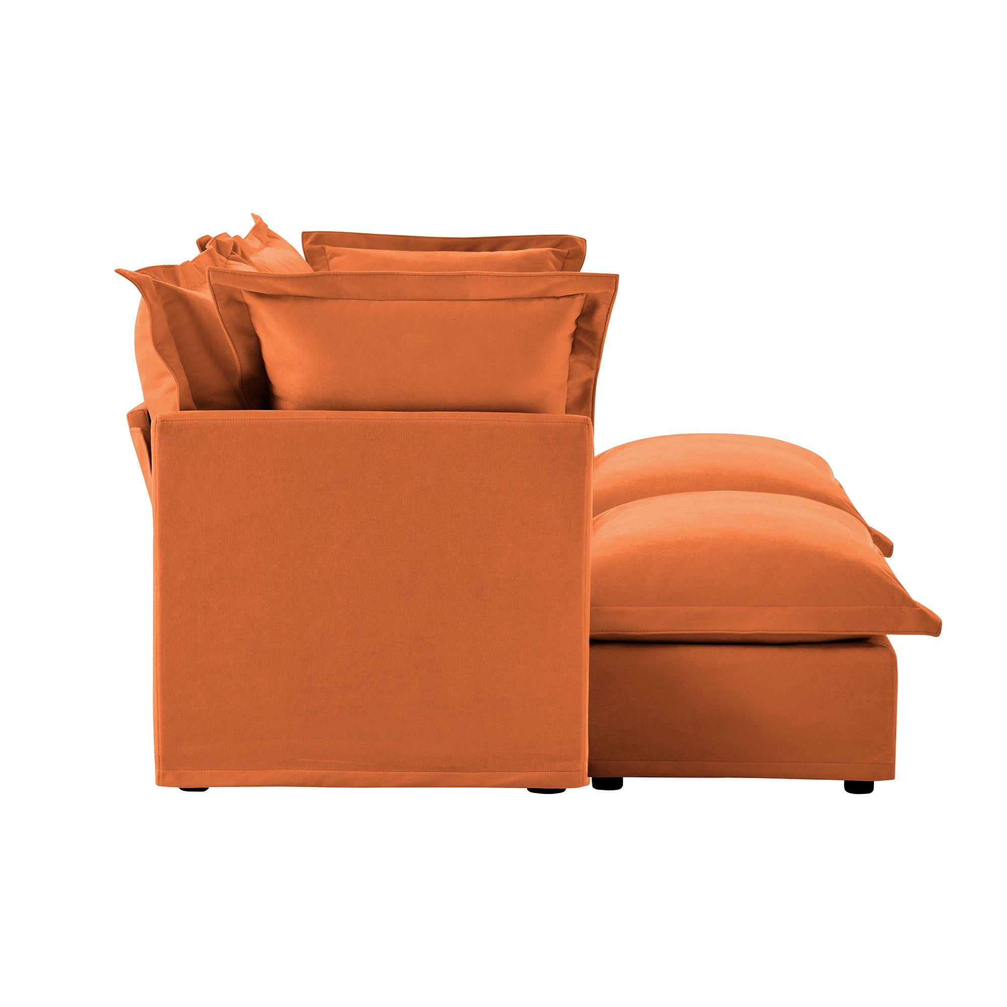 Slipcovered Sofa 2 Seater Sofa    With 2 Ottomans, 2 Seater Sleeper Sofa Bed Home Theater Oversized Sofa For Living Room, Chenille, orange