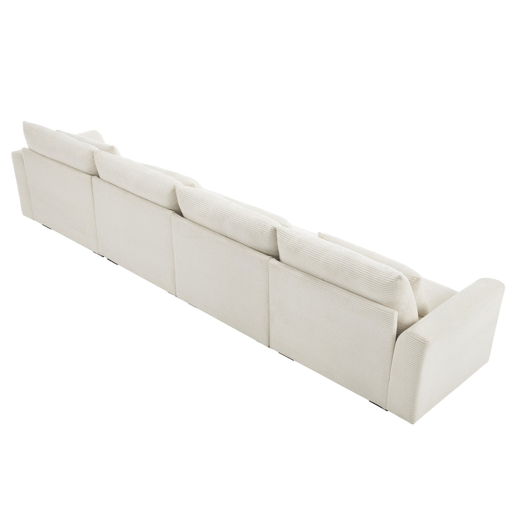 4 Seater Deep Seat Couches for Living Room, Comfy Beige Corduroy Sofas for Living Room Modern with 4 Waist Pillows