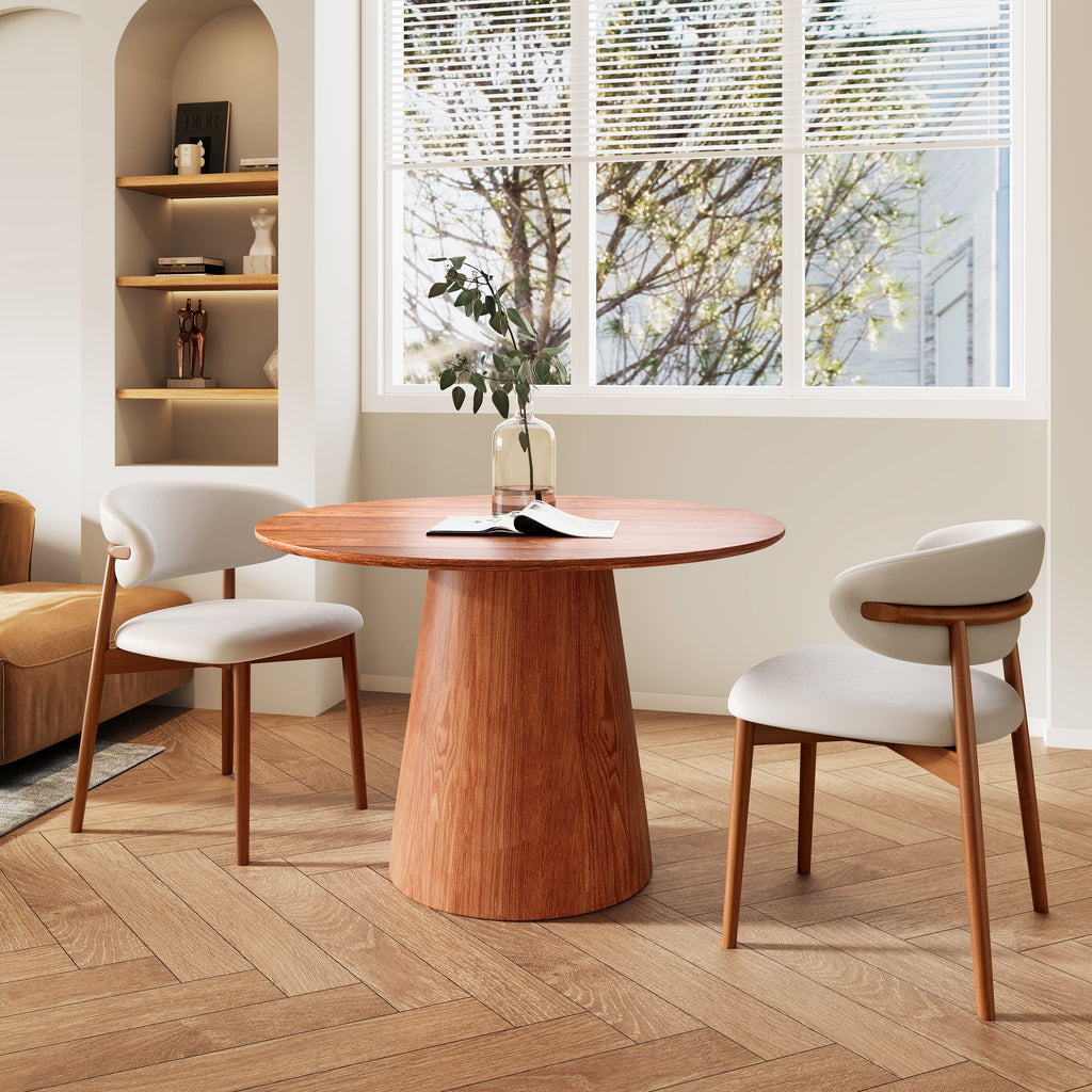 43' Round Walnut Color Solid Wood Small Dining Table with Solid Wood Tabletop For 2-4 People