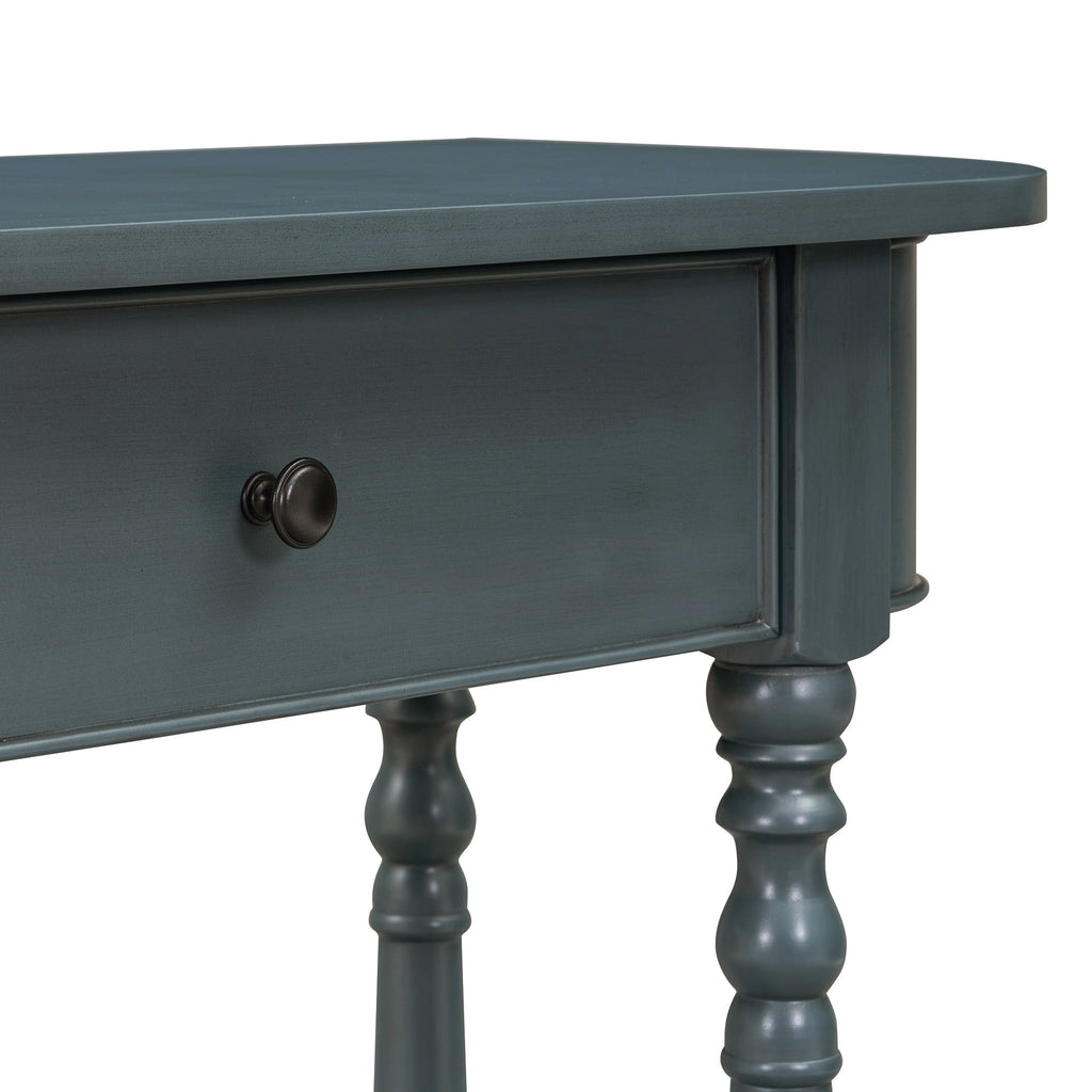 TREXM Narrow Console Table with Curved Corner, Retro Entryway Table with Top Drawer and Open Shelf, Sofa Table Console Tables for Entryway, Hallway and Living Room (Navy)