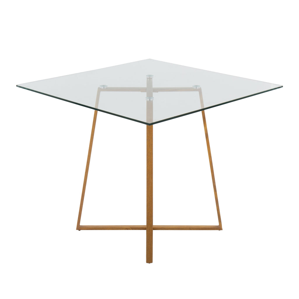 Cosmo Contemporary Square Dining Table with Natural Metal Legs and Clear Glass Top by LumiSource