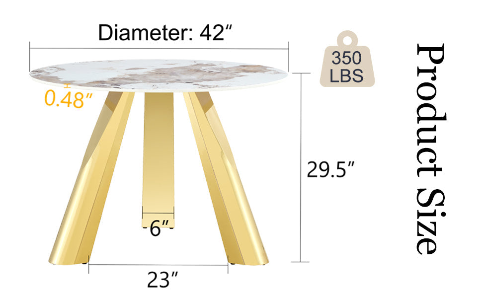 42' Luxury Sintered Stone Table: 0.45' Durable Top + 6' Steel Legs, 350lb Capacity, Stain/Heat-Resistant White/Gray Veined Surface - Modern Minimalist Design