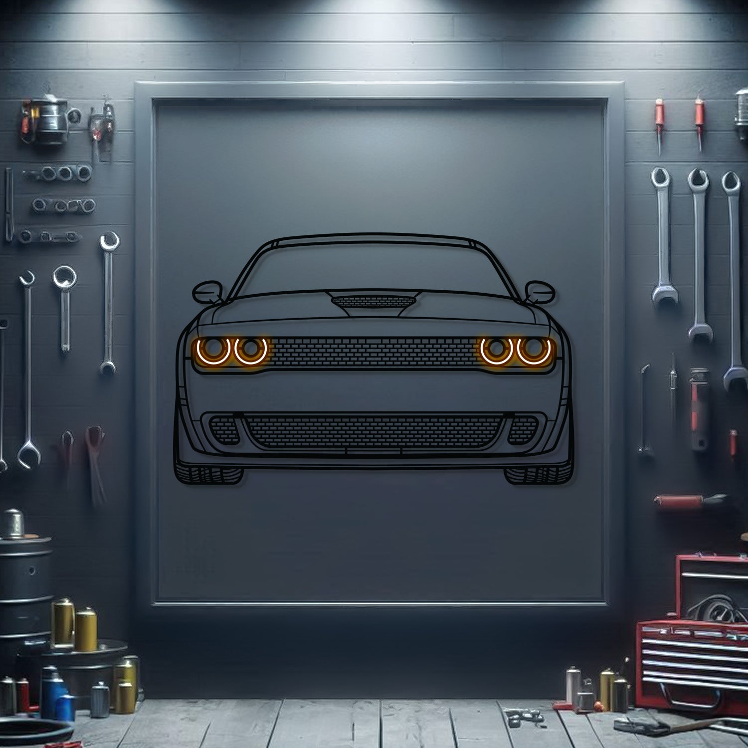 Challenger Front View Metal Neon Car Wall Art - MTN0075