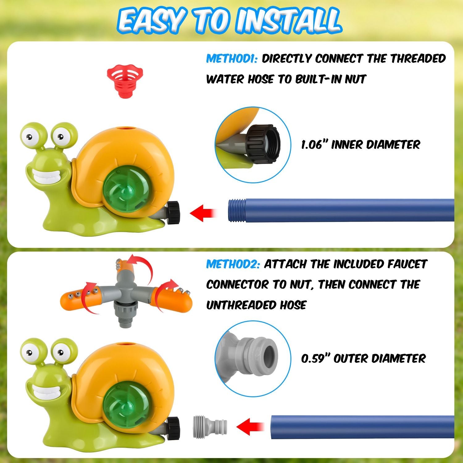 2-in-1 Snail Baseball Sprinkler – Rotating Summer Water Toy