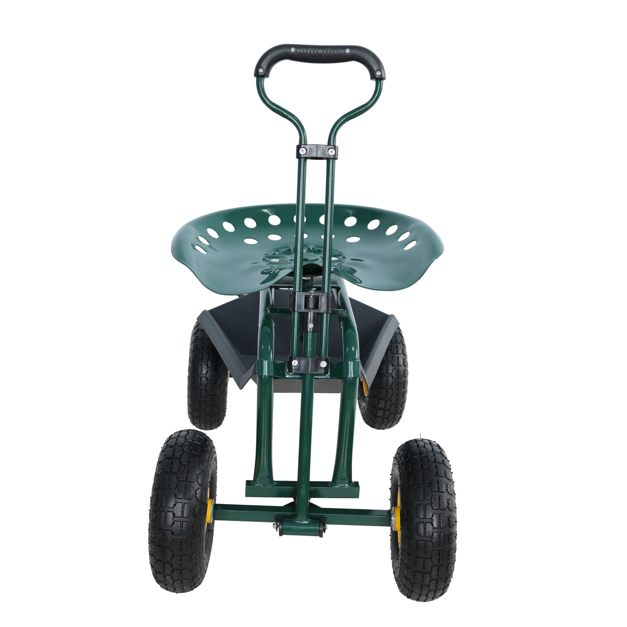 Garden trolley Rolling work chair with wheels, garden stool for planting, 360 degree swivel seat, station wagon scooter with steering handle and utility tray, for yard and outdoors, (green)