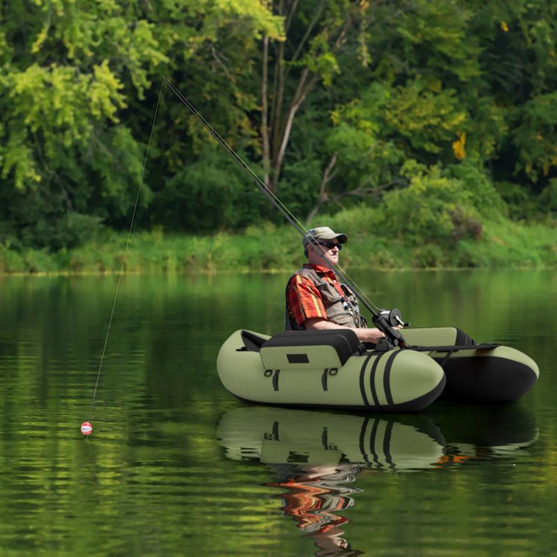 Inflatable Fishing Float Tube with Pump Storage Pockets and Fish Ruler
