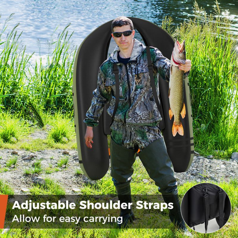 Inflatable Fishing Float Tube with Pump Storage Pockets and Fish Ruler