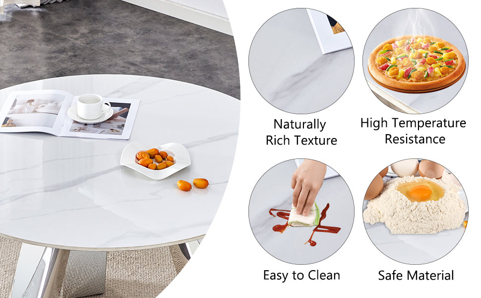 42' Luxury Sintered Stone Table: 0.45' Durable Top + 6' Steel Legs, 350lb Capacity, Stain/Heat-Resistant White/Gray Veined Surface - Modern Minimalist Design