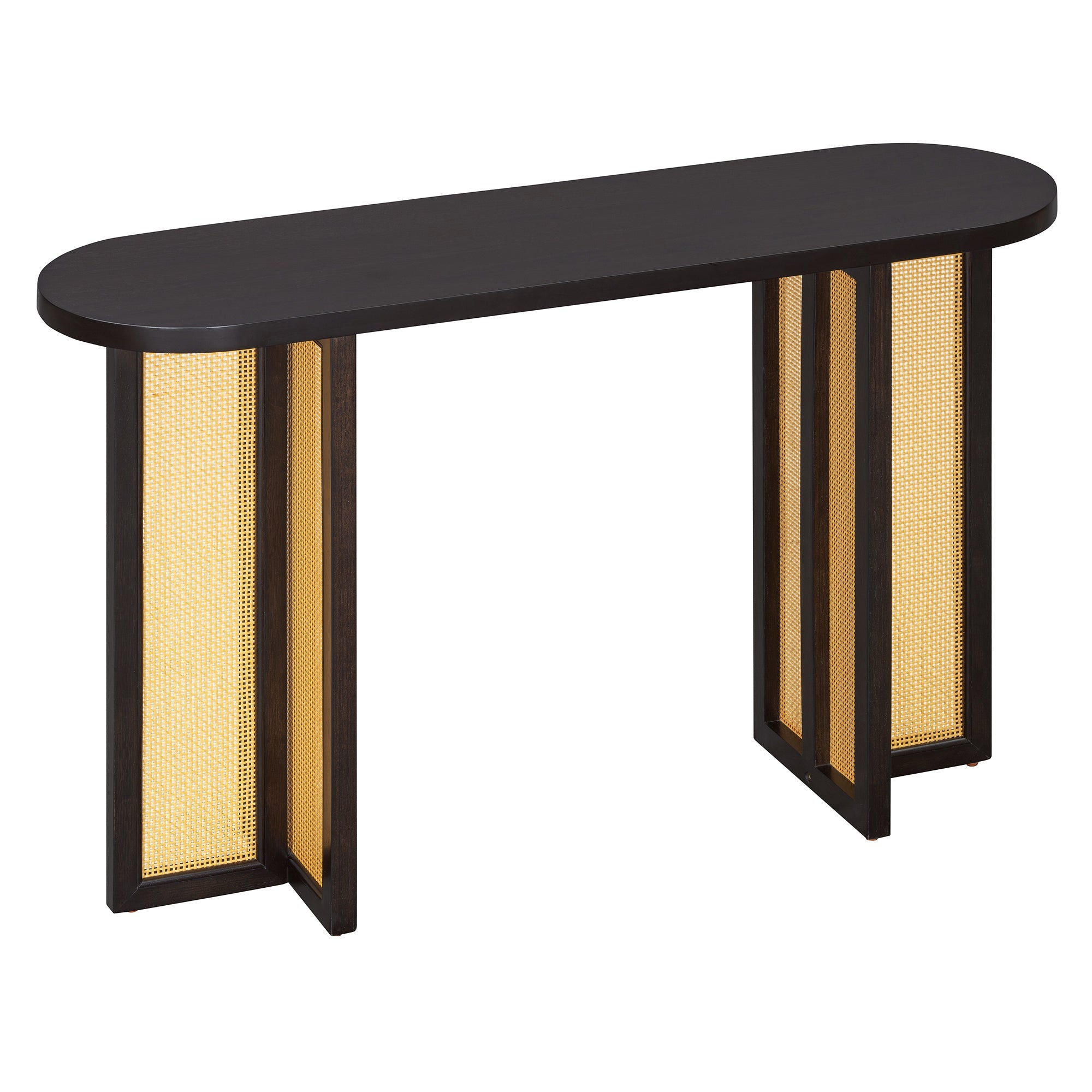 TREXM Farmhouse Rattan Console Table Entryway Table, Narrow Console Table with Storage, Hallway Table for Living Room, Entrance (Espresso)