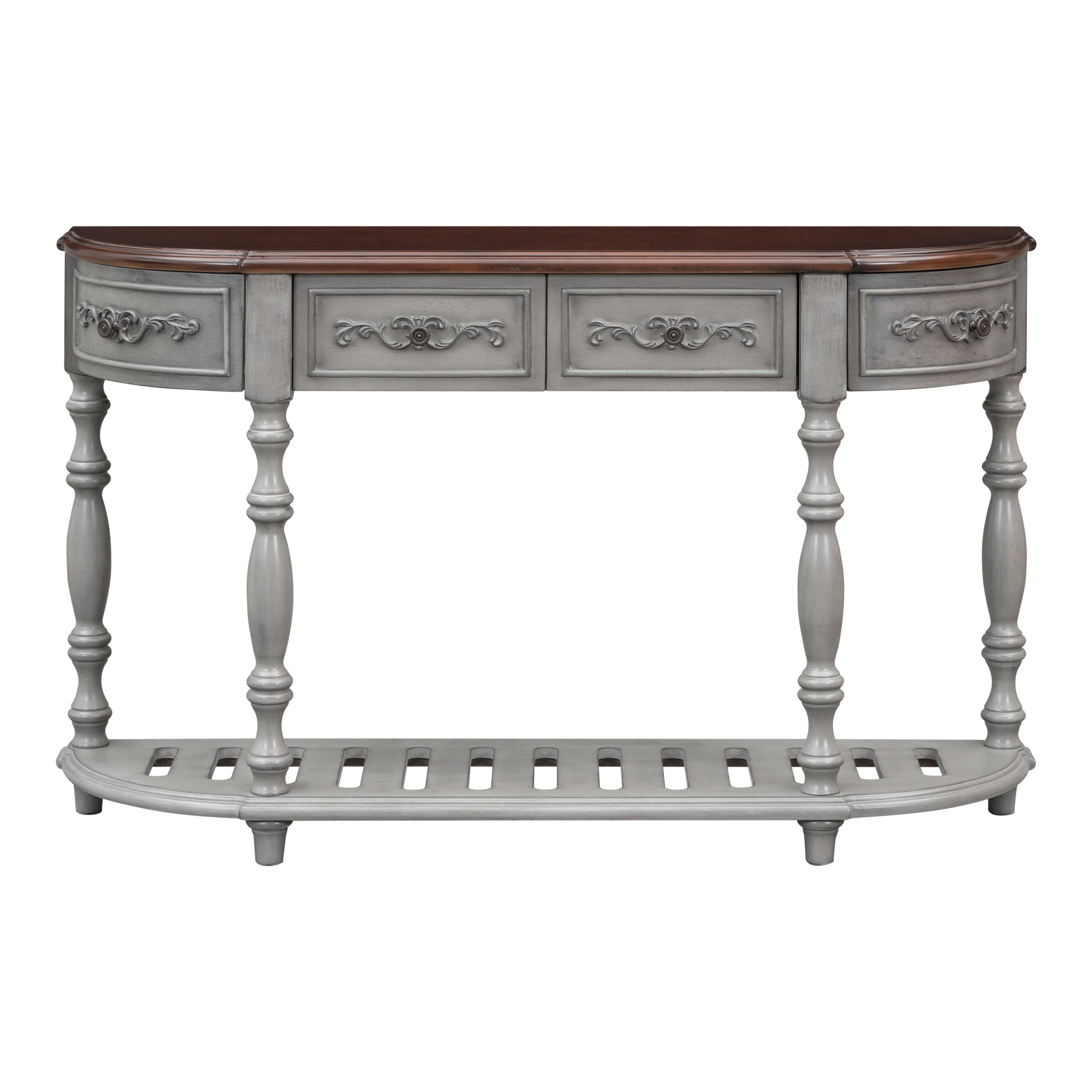 U_STYLE 52''Modern and Contemporary Curved Console Table Sofa Table Entryway Table for Hallway Living Room with 4 Drawers and 1 Shelf