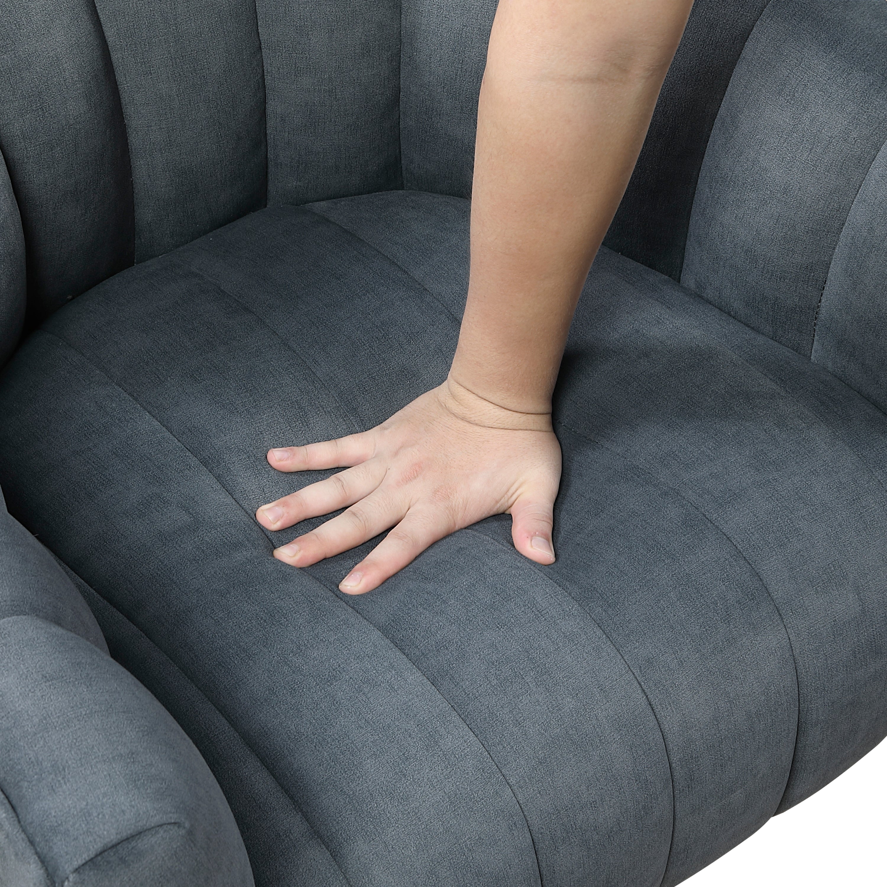 Dark Gray Velvet Accent Chair Modern Luxury Living Room Furniture, 1pc Swivel Chair Comfortable Barrel Back