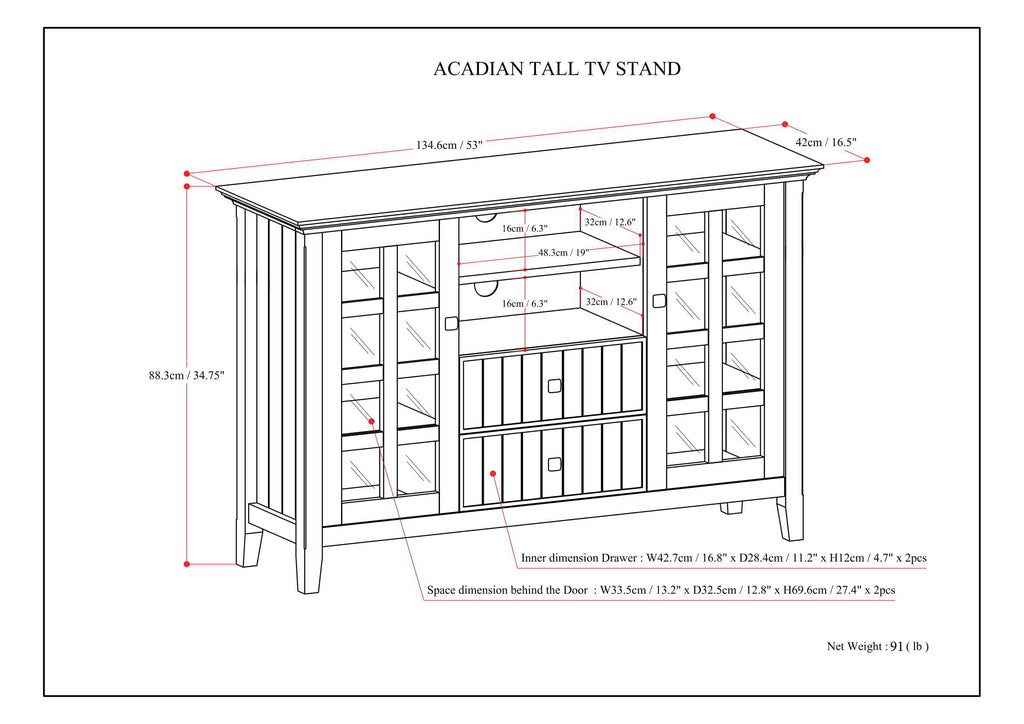 Acadian - Tall TV Media Stand - Black