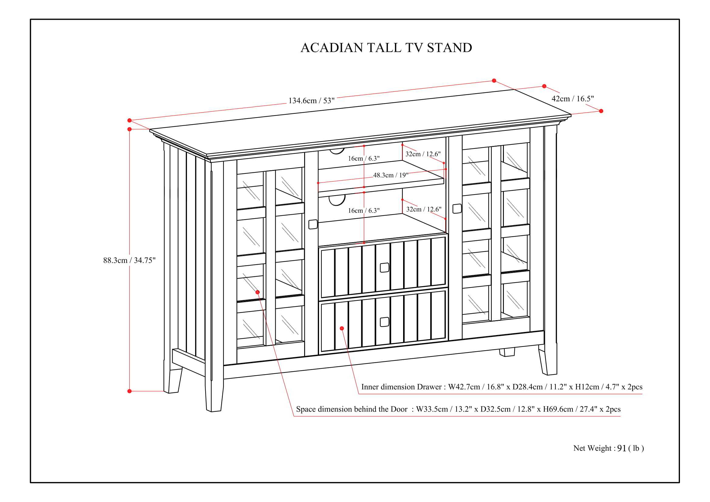 Acadian - Tall TV Media Stand - White
