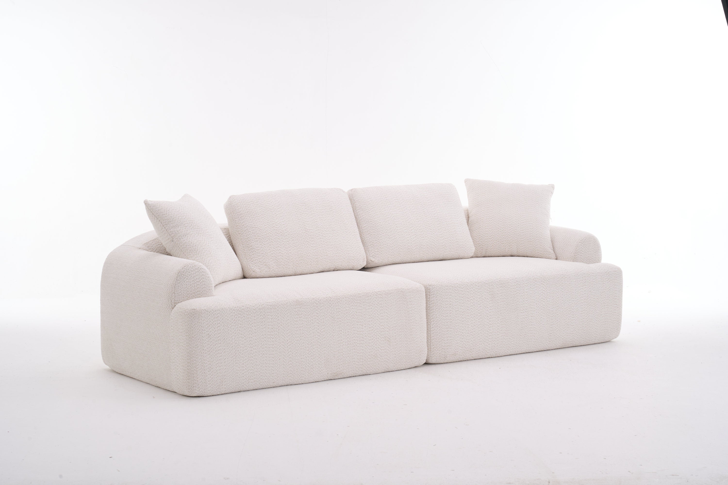 LY-024 BEIGE COMPRESSION SOFA: 4-seater combined sofa, Crochet Yarn Fabric, full sponge compression sofa,combined sofa with 4 pillows for home living/ Home Furniture/ Apartment