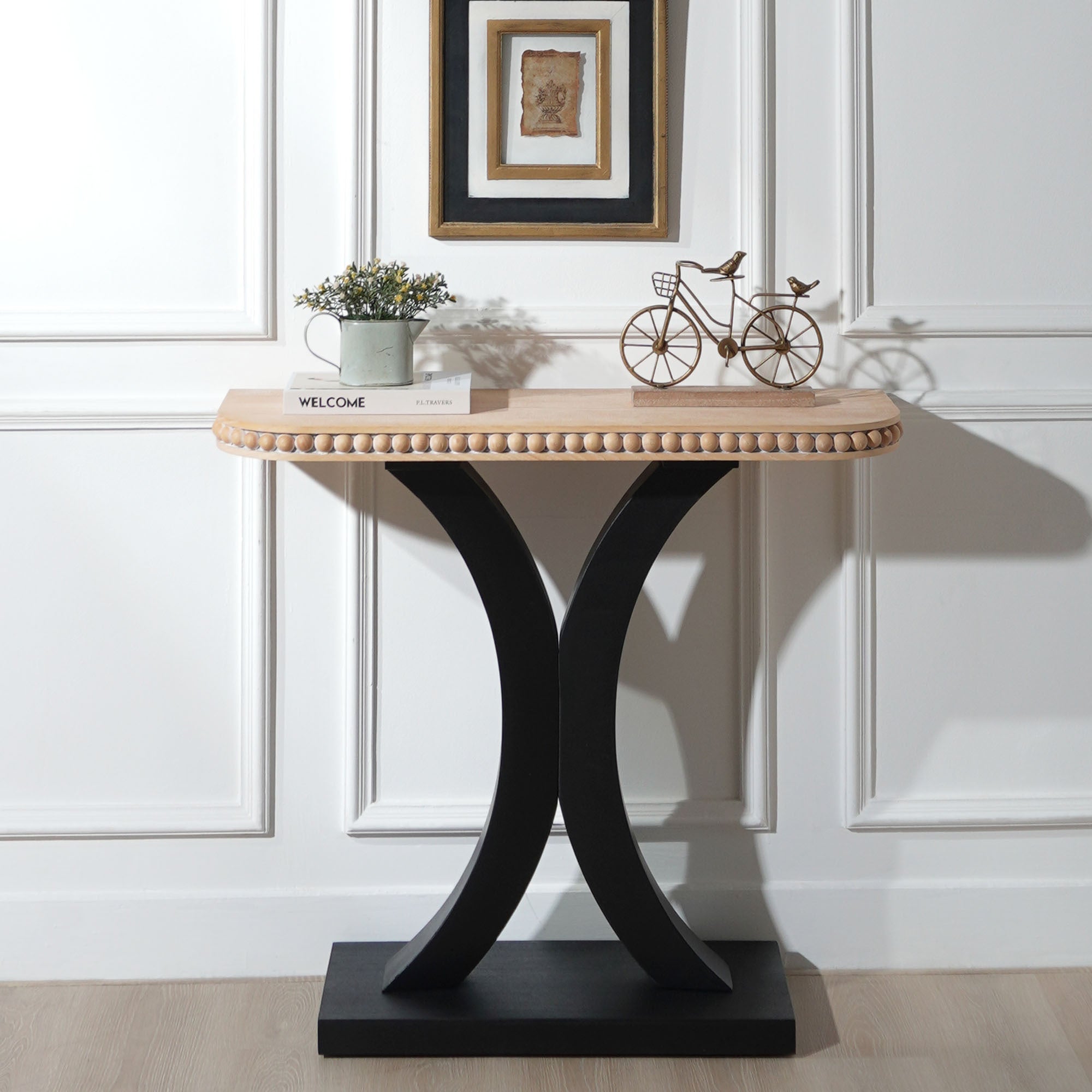 Wood Console Table, Elegant Half-Moon Console Table,35in Small Entryway Table, Thin Sofa Table, Side Table, Display Table, for Hallway, Bedroom, Living Room, Foyer
