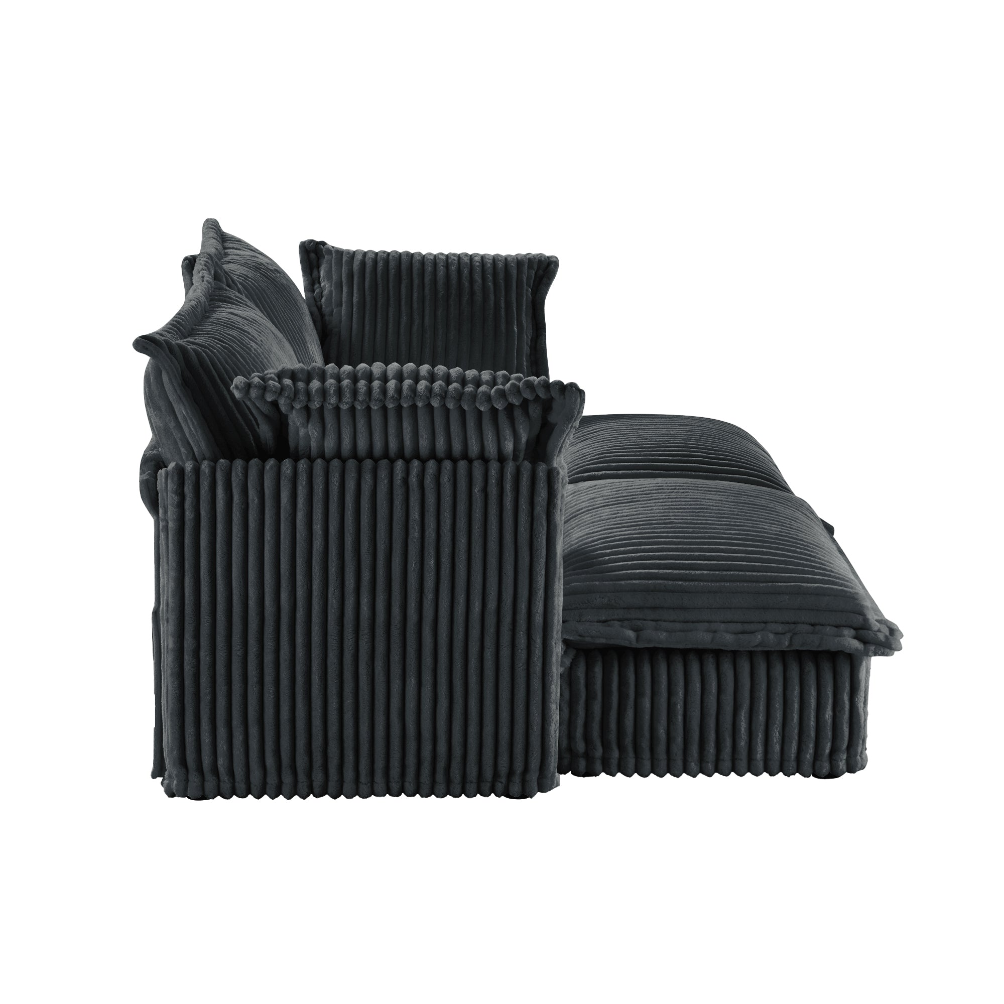 Slipcovered Sofa 2 Seater Sofa    With 2 Ottomans, 2 Seater Sleeper Sofa Bed Home Theater Oversized Sofa For Living Room, Corduroy, Gray