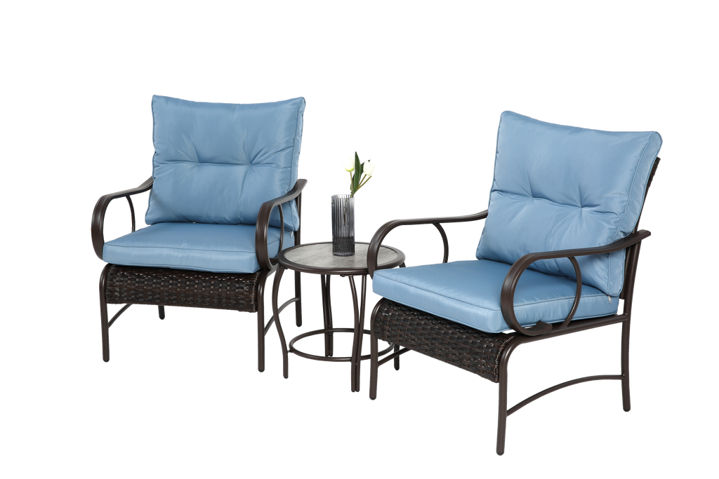 3 Pieces Patio Set Outdoor Wicker Furniture Sets Modern Rattan Chair Conversation Sets with Coffee Table