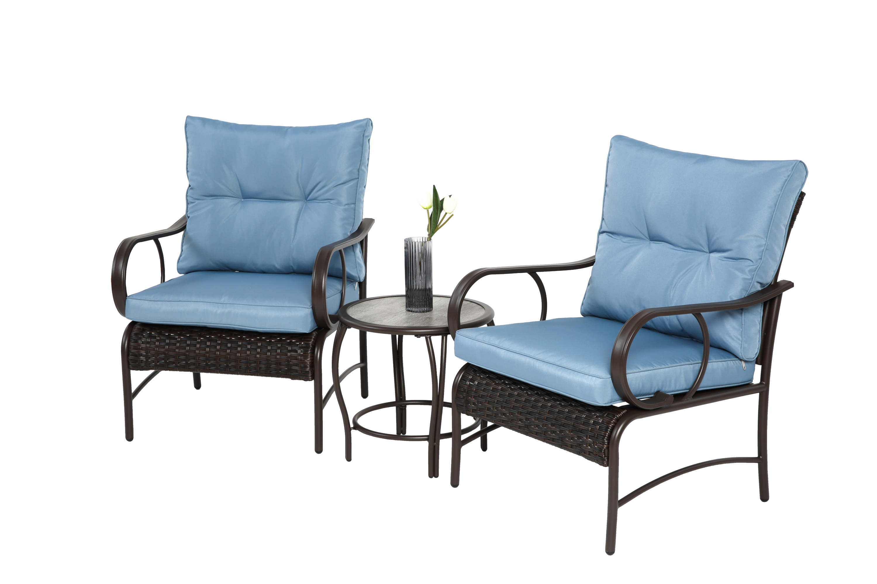 3 Pieces Patio Set Outdoor Wicker Furniture Sets Modern Rattan Chair Conversation Sets with Coffee Table