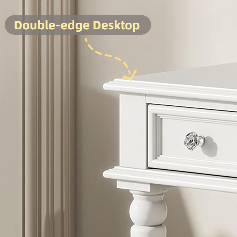 Retro Makeup Desk with Large Mirror, 3-Drawer Dressing Table for Jewelry Storage, Elegant Console Table for Bedroom, Living Room, Hallway & Foyer,White