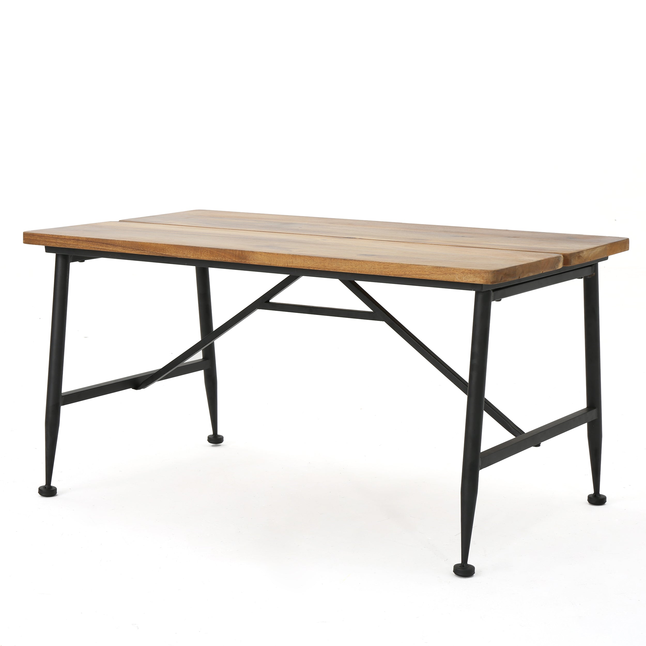 Rectangle Outdoor Coffee Table with Angled Tubular Legs and Wood Top, Black