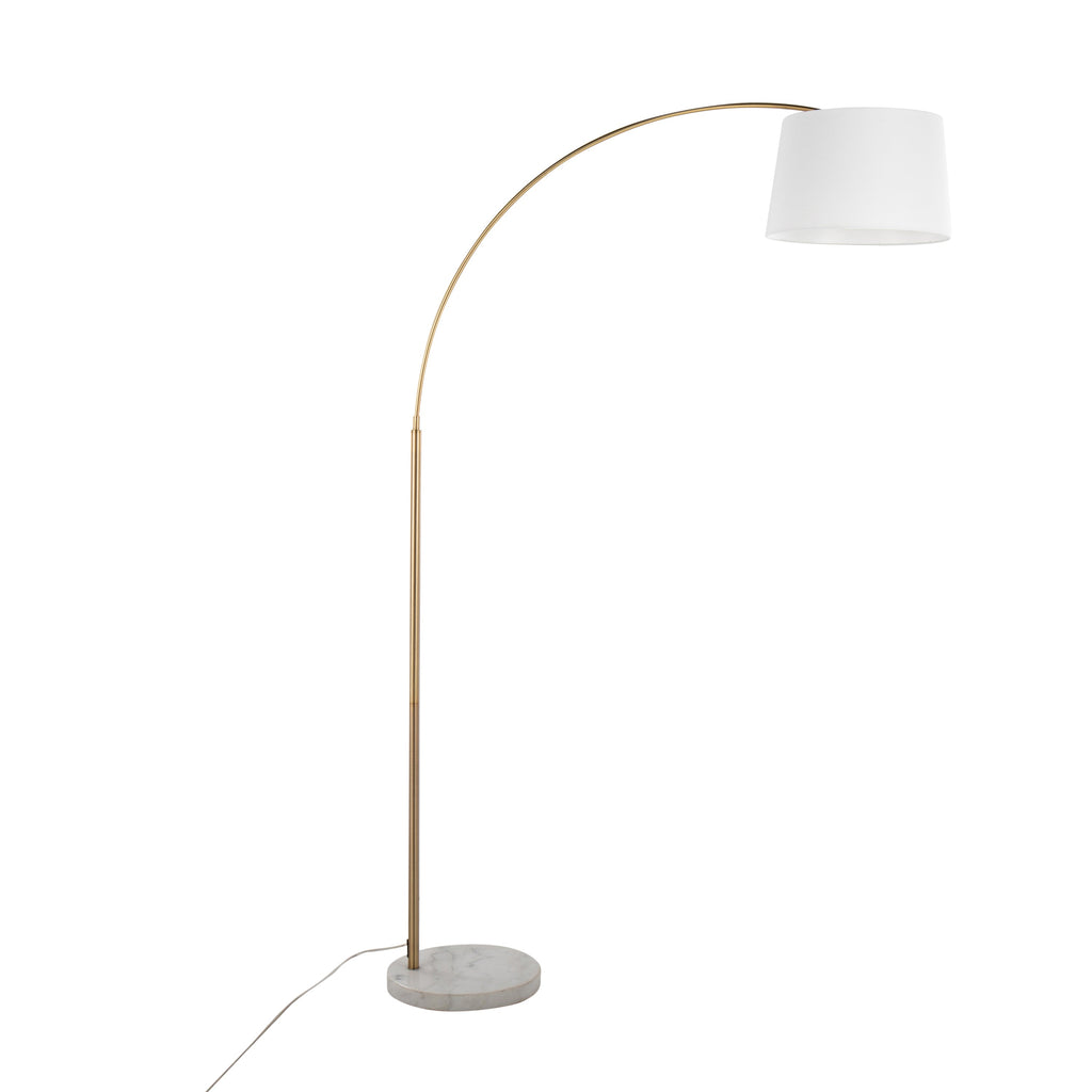 March Contemporary Floor Lamp in White Marble and Antique Brass with White Linen Shade Metal by LumiSource