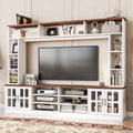 U-Can 95.5' W Wall Unit Entertainment Center with Bookshelves for TVs up to 80', Modern TV Stand Media Console with Cabinets, Tempered Glass Doors and Adjustable Shelves for Living Room