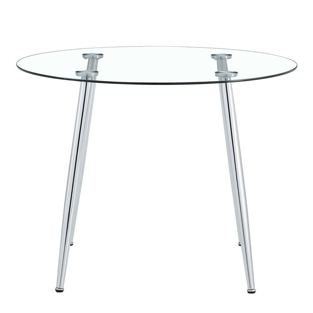 A glass tabletop with a diameter of 40 inches and a modern minimalist circular dining table with silver metal legs.Suitable for living rooms, and conference rooms.W1151S03392