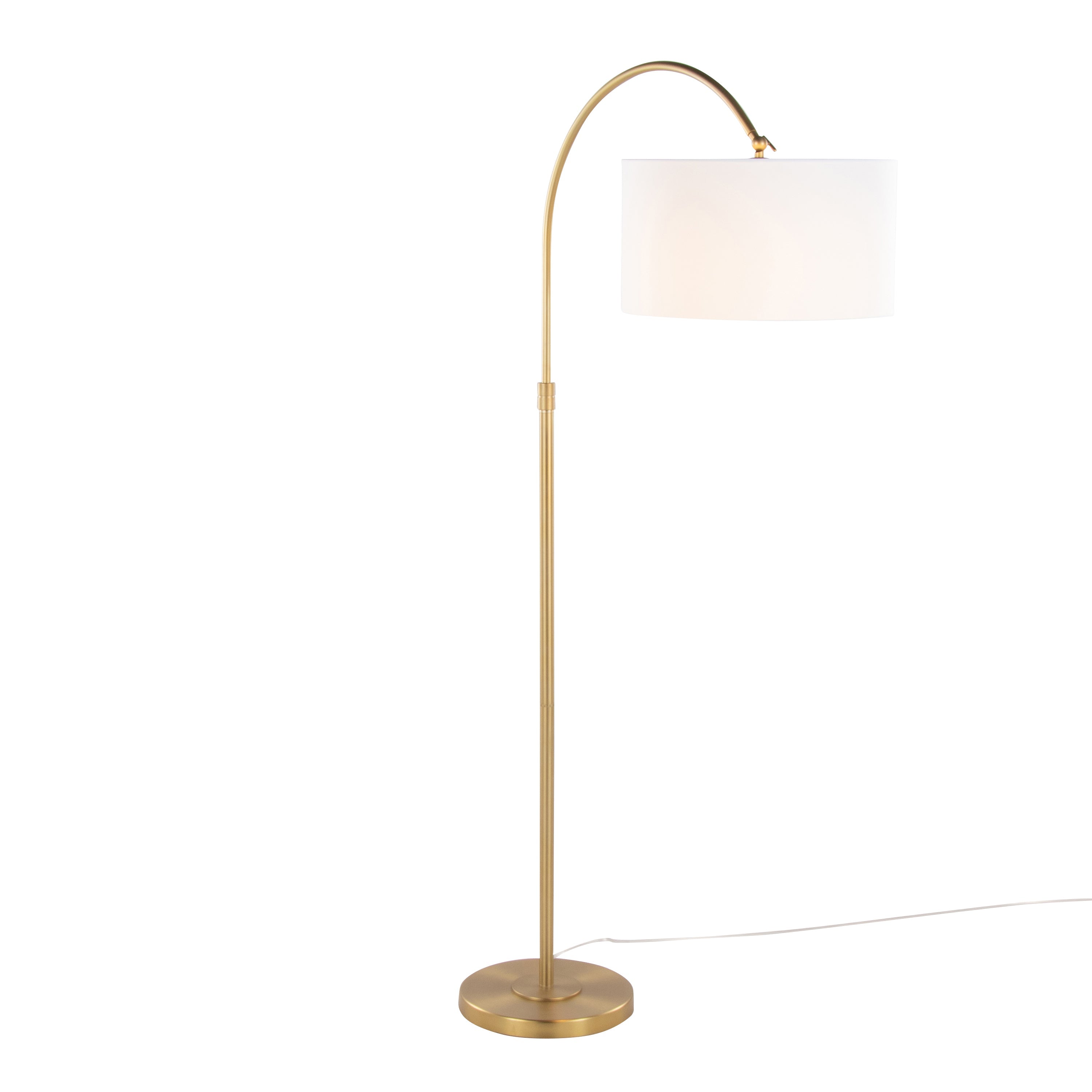 Salon Reader 63' Contemporary Metal Floor Lamp in Gold Metal with White Linen Shade from Grandview Gallery by LumiSource