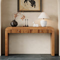 TREXM Rustic Console Table with Fluted Drawer Front, Entryway Table with Curved Corners & Thick Legs, Sturdy Sofa Table for Hallway & Living Room (Brown)