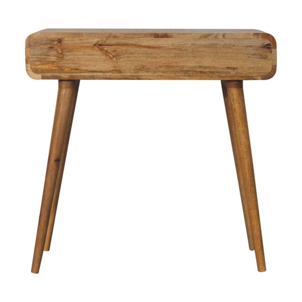 Solid Wood Oak-ish Curved Hallway Table, Artisan, 2-Drawers, Nordic Legs, Light Brown
