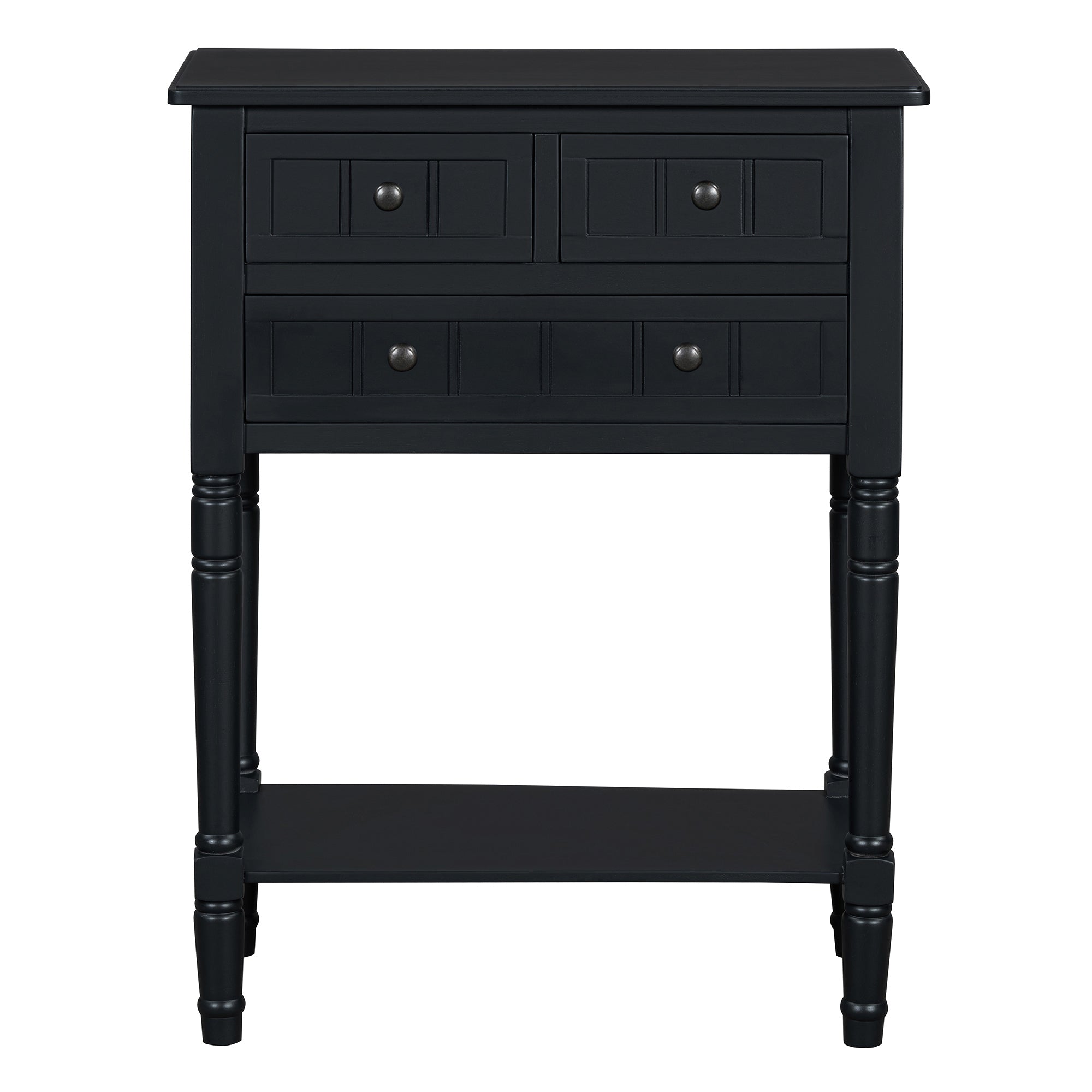 TREXM Narrow Console Table, Slim Sofa Table with Three Storage Drawers and Bottom Shelf (Black)