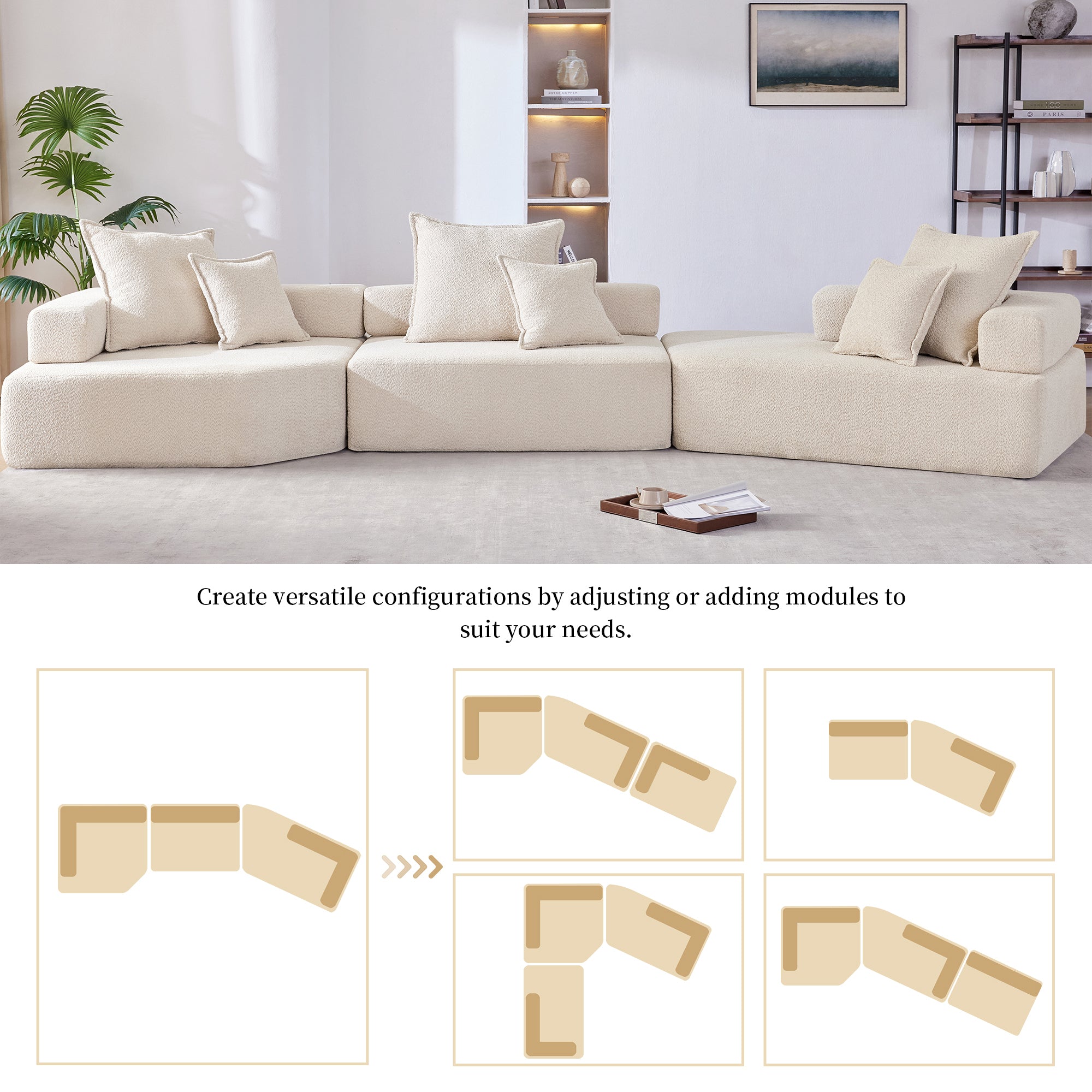 Oversized Modular Sectional Sofa,Luxury Boucle Floor Couch Set,Convertible Compressed Couch,Spacious Foam-Filled Sofa for Living Room,3 PC Free Combination,2 Colors