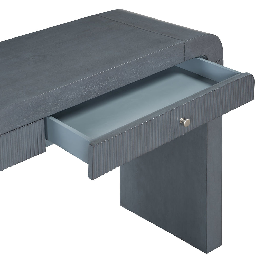 TREXM Rustic Console Table with Fluted Drawer Front, Entryway Table with Curved Corners & Thick Legs, Sturdy Sofa Table for Hallway & Living Room (Dark Navy)