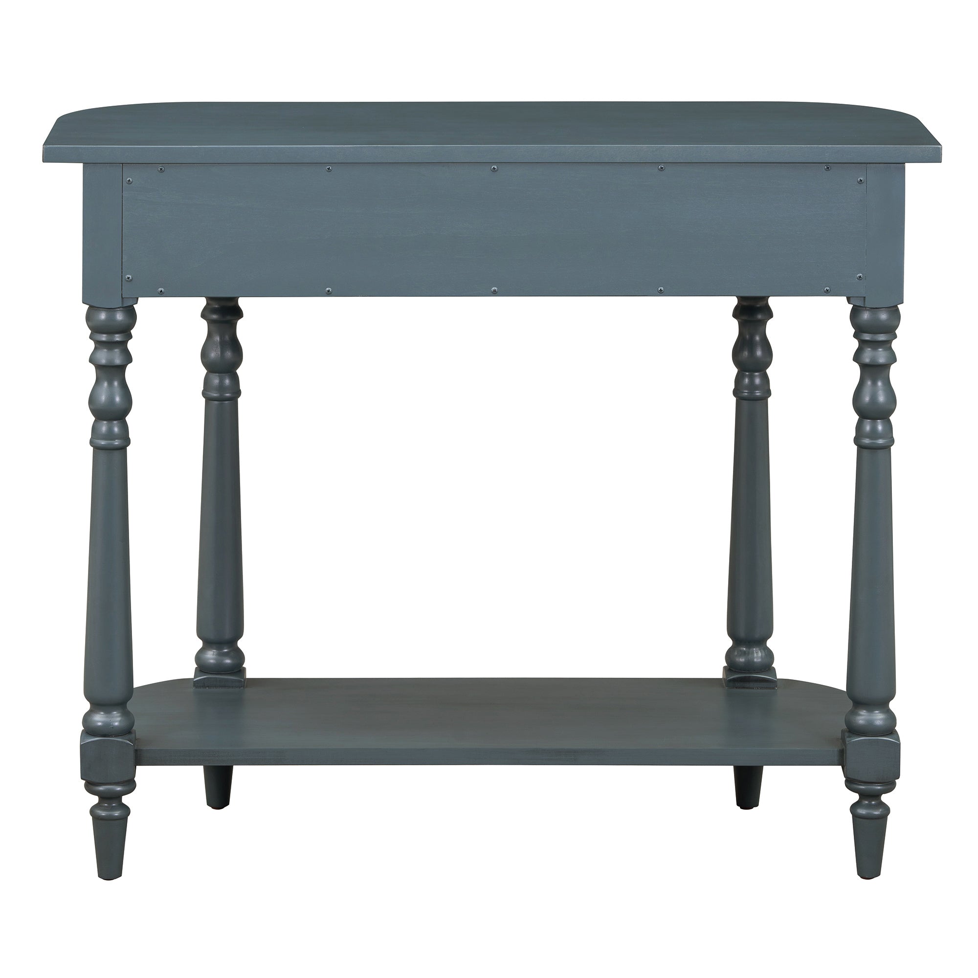 TREXM Narrow Console Table with Curved Corner, Retro Entryway Table with Top Drawer and Open Shelf, Sofa Table Console Tables for Entryway, Hallway and Living Room (Navy)