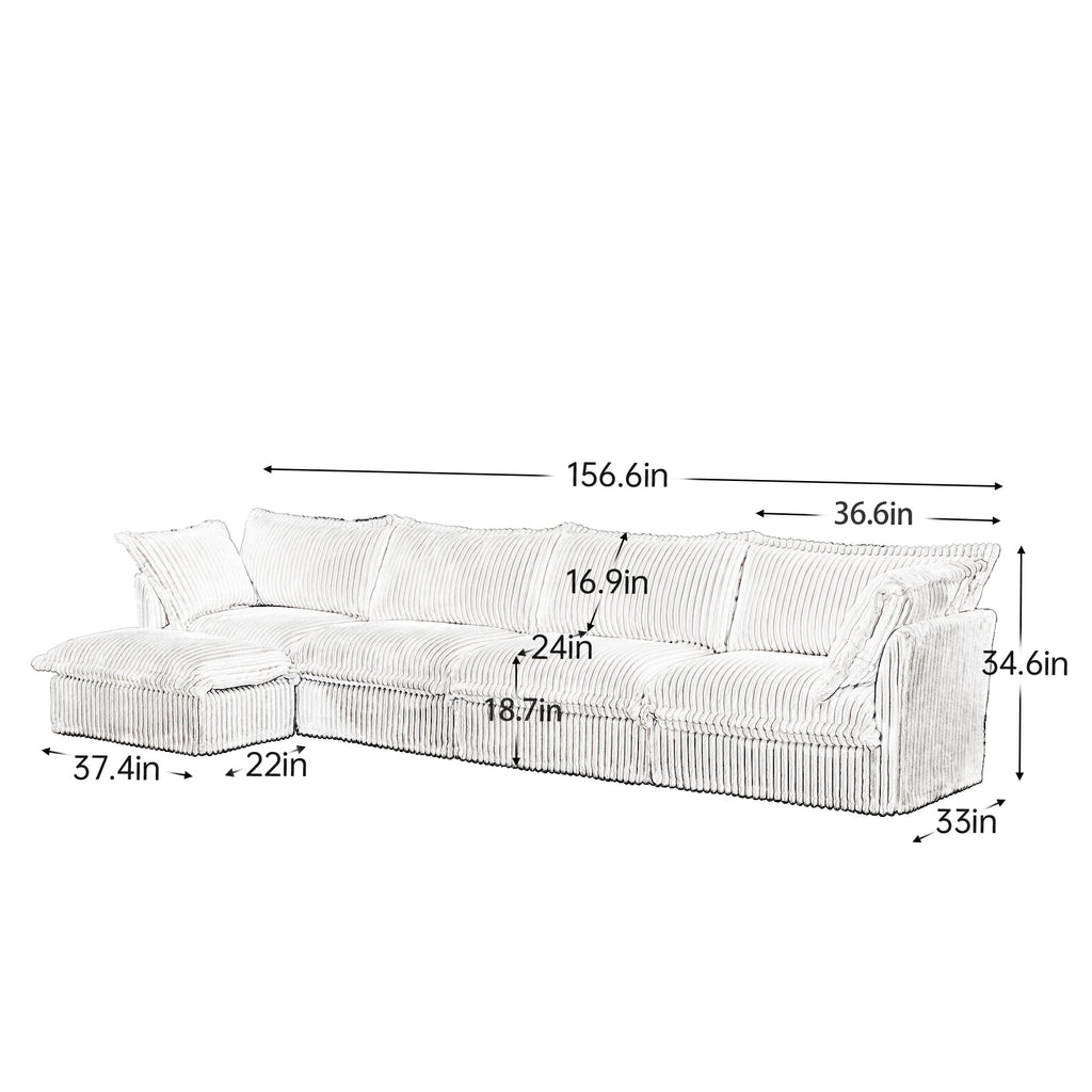 Slipcovered L Shape Sectional Long Sofa Couch, 4 Seater Sofa with Suppleness Armrests,Deep Seat Sofa with 2 Big Pillows, Comfy Couch for Living Room, Apartment, Gray
Corduroy Fabric
