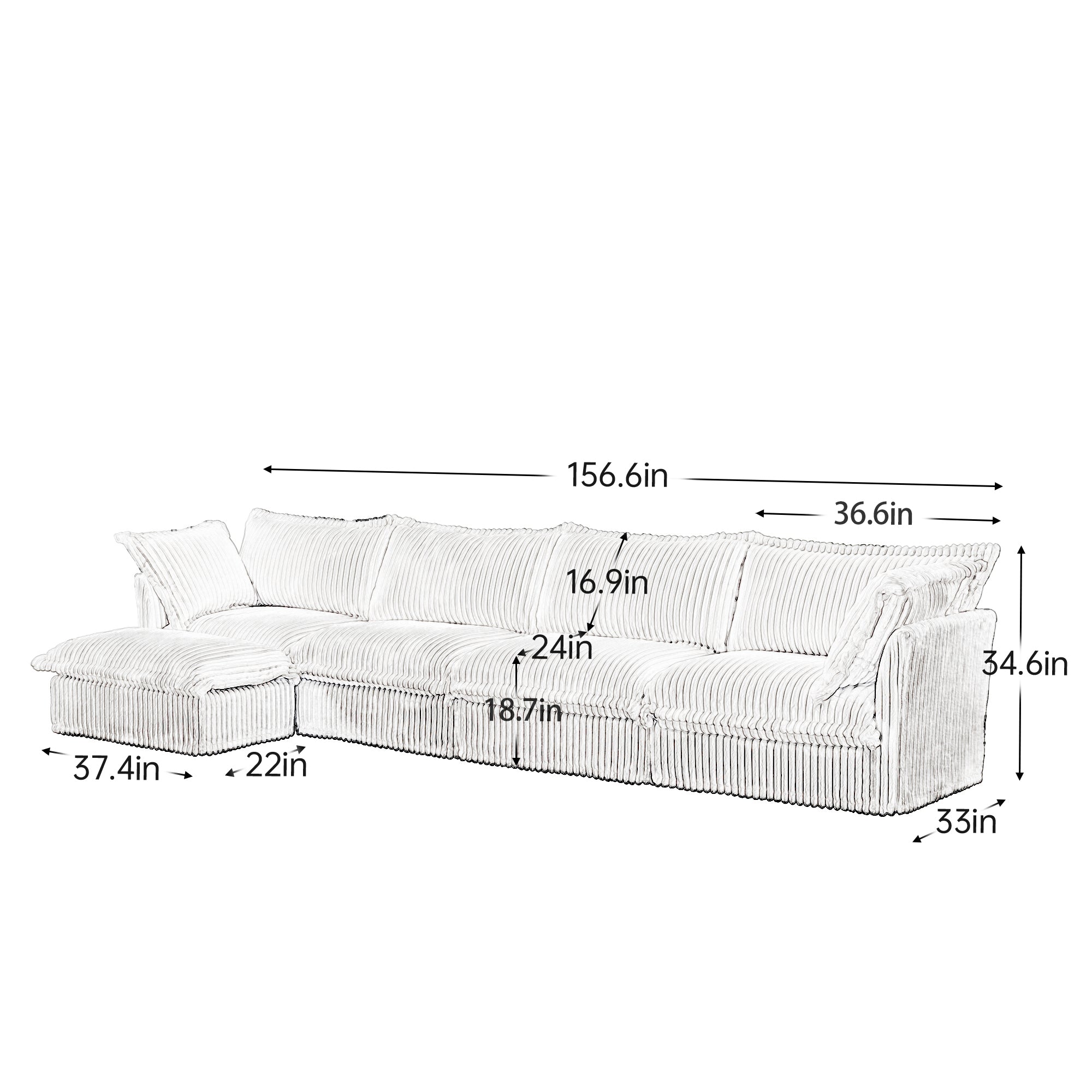 Slipcovered L Shape Sectional Long Sofa Couch, 4 Seater Sofa with Suppleness Armrests,Deep Seat Sofa with 2 Big Pillows, Comfy Couch for Living Room, Apartment, Gray
Corduroy Fabric