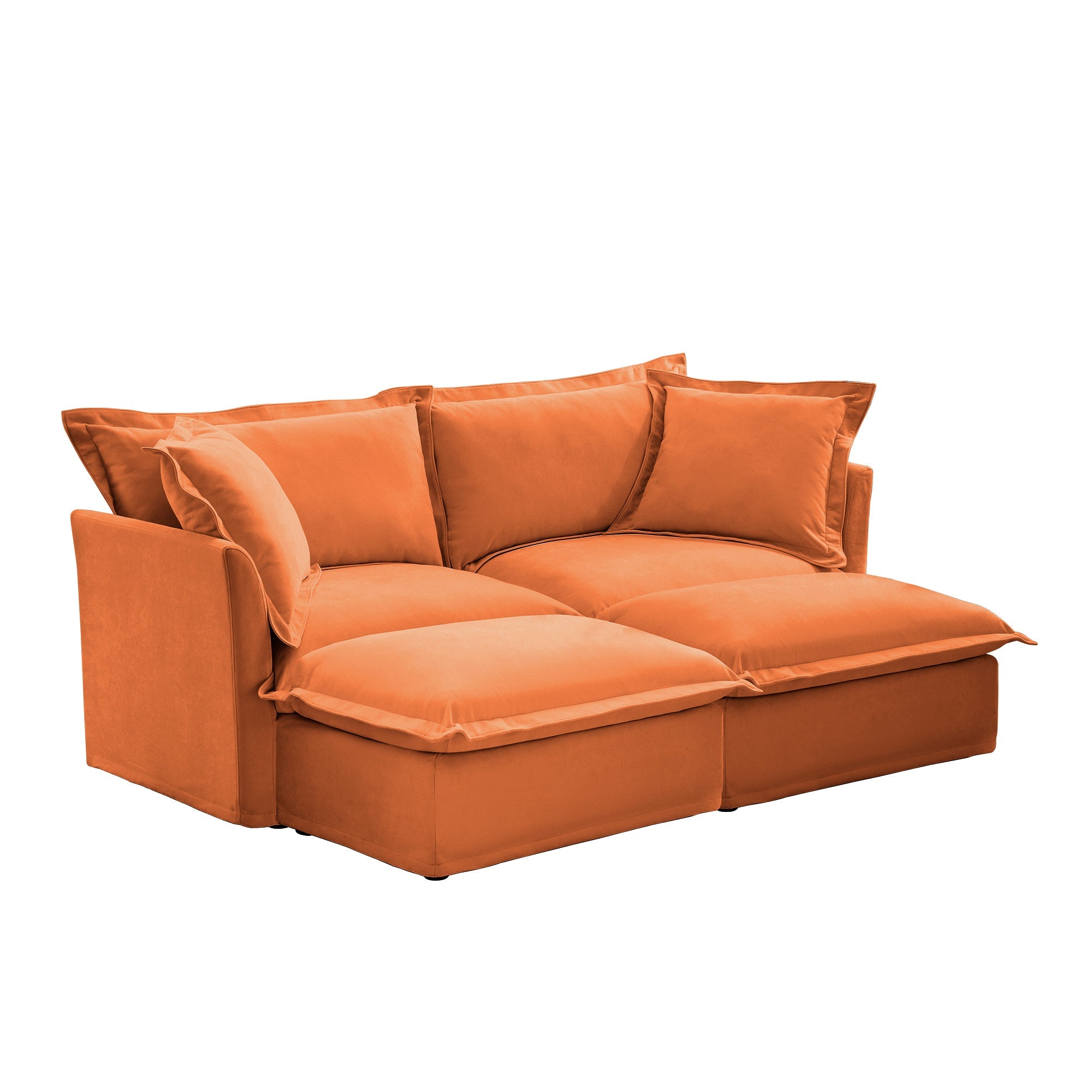 Slipcovered Sofa 2 Seater Sofa    With 2 Ottomans, 2 Seater Sleeper Sofa Bed Home Theater Oversized Sofa For Living Room, Chenille, orange