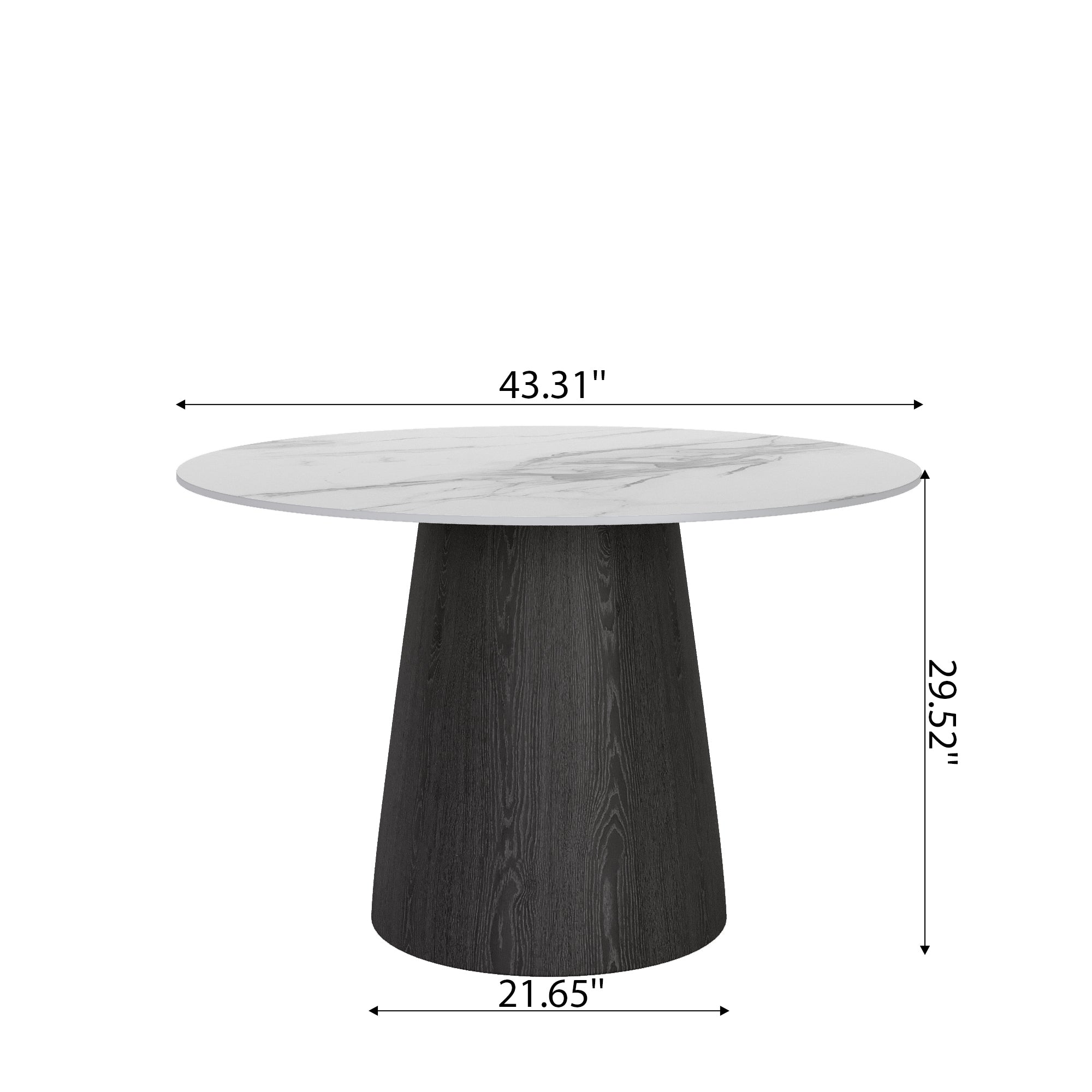 Small Round Modern Dining Table 43' Kitchen Table With Black Pedestal For 5 Person - White Grey