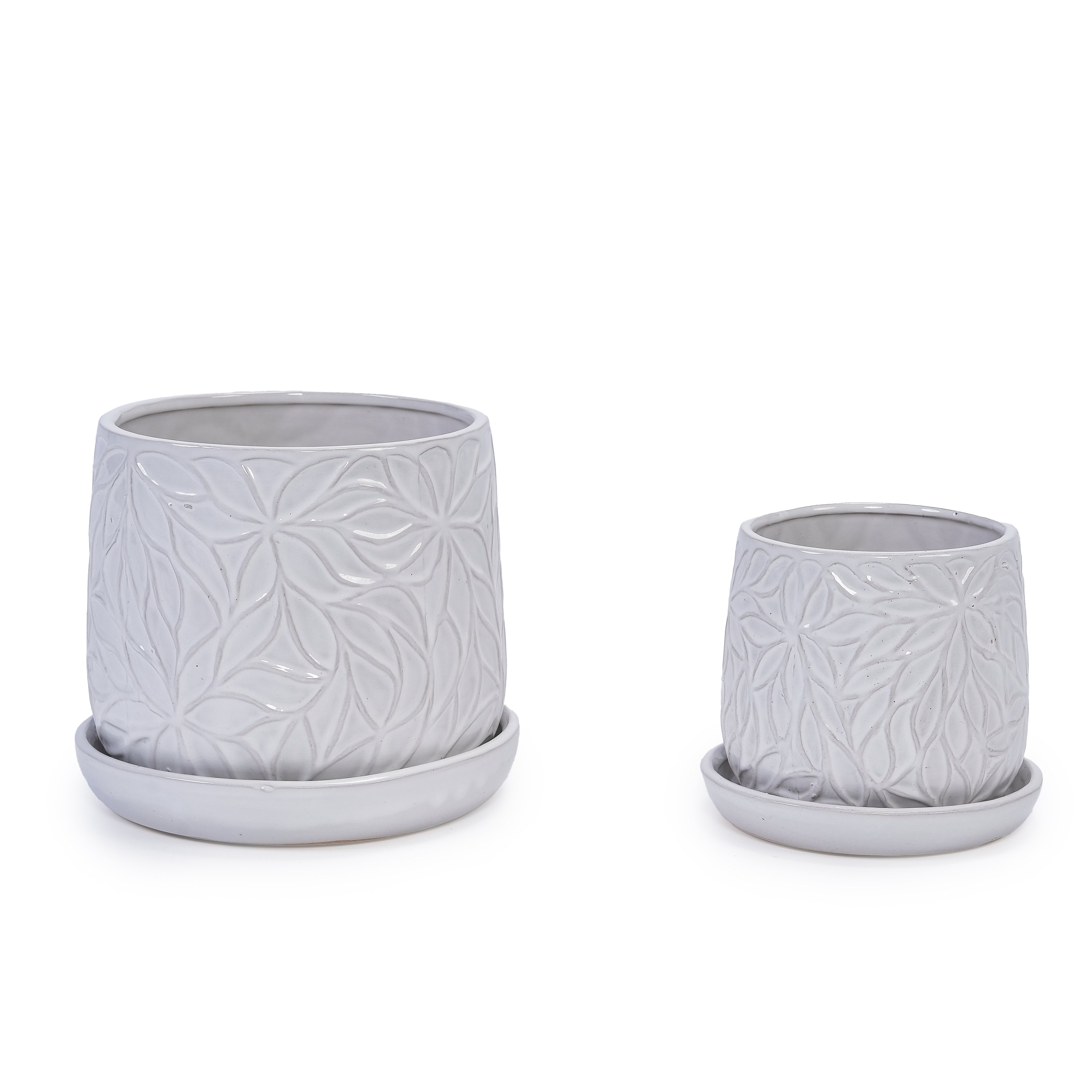 2 Pieces Ceramic Planter Pot, Modern Indoor Outdoor Flowerpot for Patio, Garden, or Windowsills - Gloss White