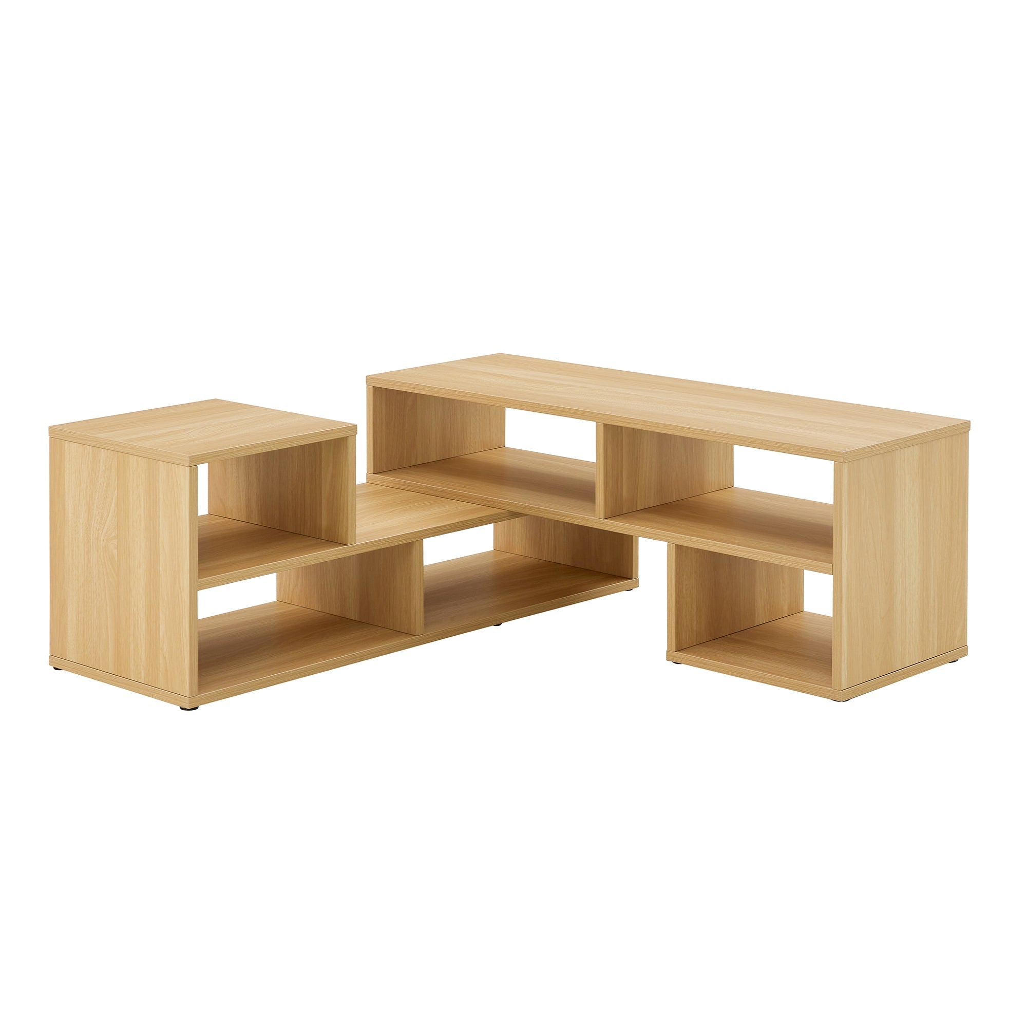 2-Piece Cube TV Stand and L-Shaped Entertainment Center with Open Storage and 2 Shelves – Burly Wood MDF