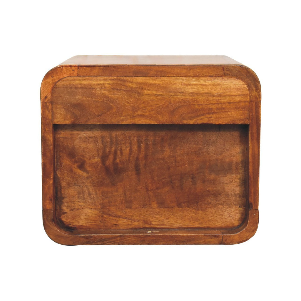 Solid Wood Floating Mini Chestnut nightstand, 2-Drawers, Shiny Knobs
