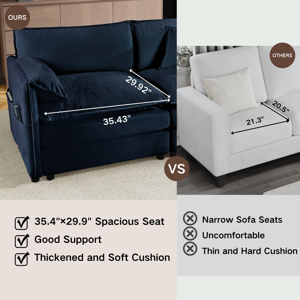 Oversized 41.73' Sofa Chair, Modern Upholstered Armchair with 1 Toss Pillow, Modular Sectional Sofa for Living Room, Deep Seat Reading Sofa for Bedroom Apartment, DIY Combination Chenille,Blue