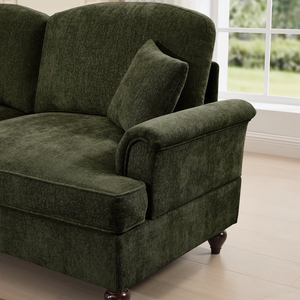 Classic U Shape 4 Seater Modular Sectional Sofa Couch with Flared Arms and Removable Ruffles Pleats Skirts and Spindle Legs, Chenille Deep Seat Cloud Sofa with Movable Ottomans, Green