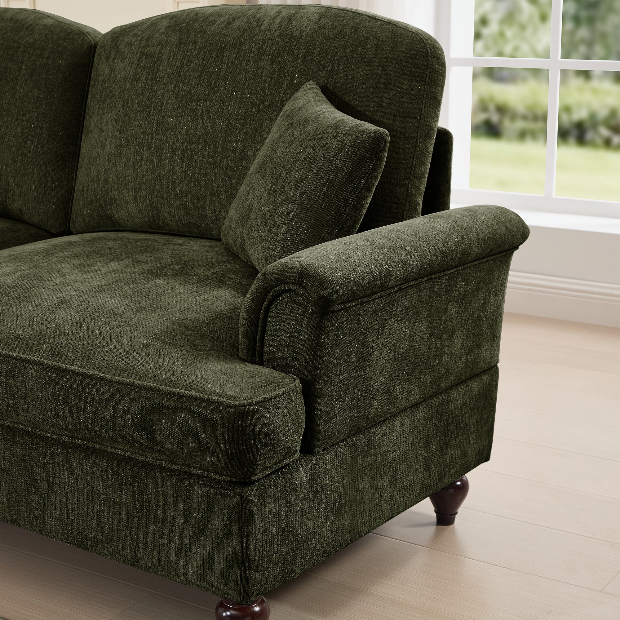Classic 2 Piece Modular Couch Living Room Sofa Set with Flared Arms and Removable Ruffles Pleats Skirts and Spindle Legs, 3 Seater Sofa + 2-Seat Loveseat Sofa Sets for Living Room,Green