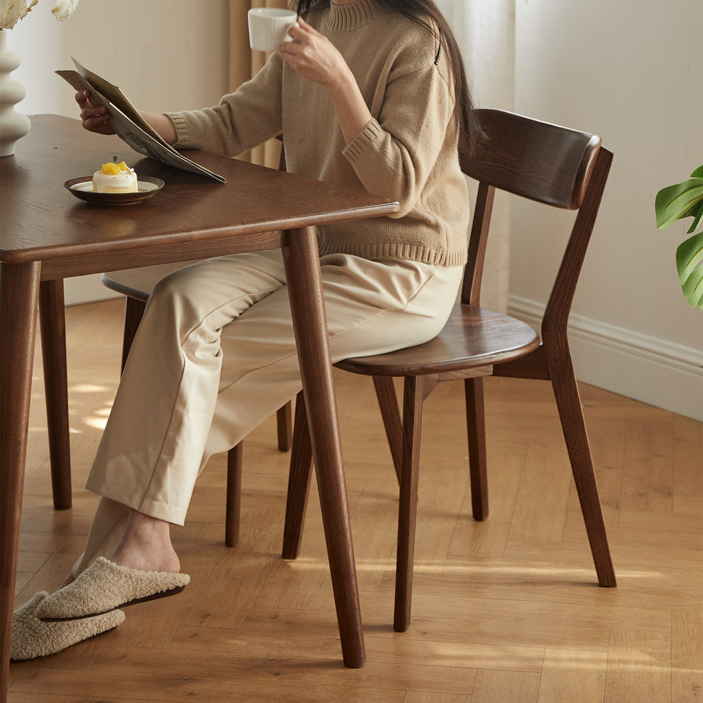 Natural Oak Dining Chair Set of 2 - Solid Wood, Walnut Finish, 46.5 * 54 * 80cm