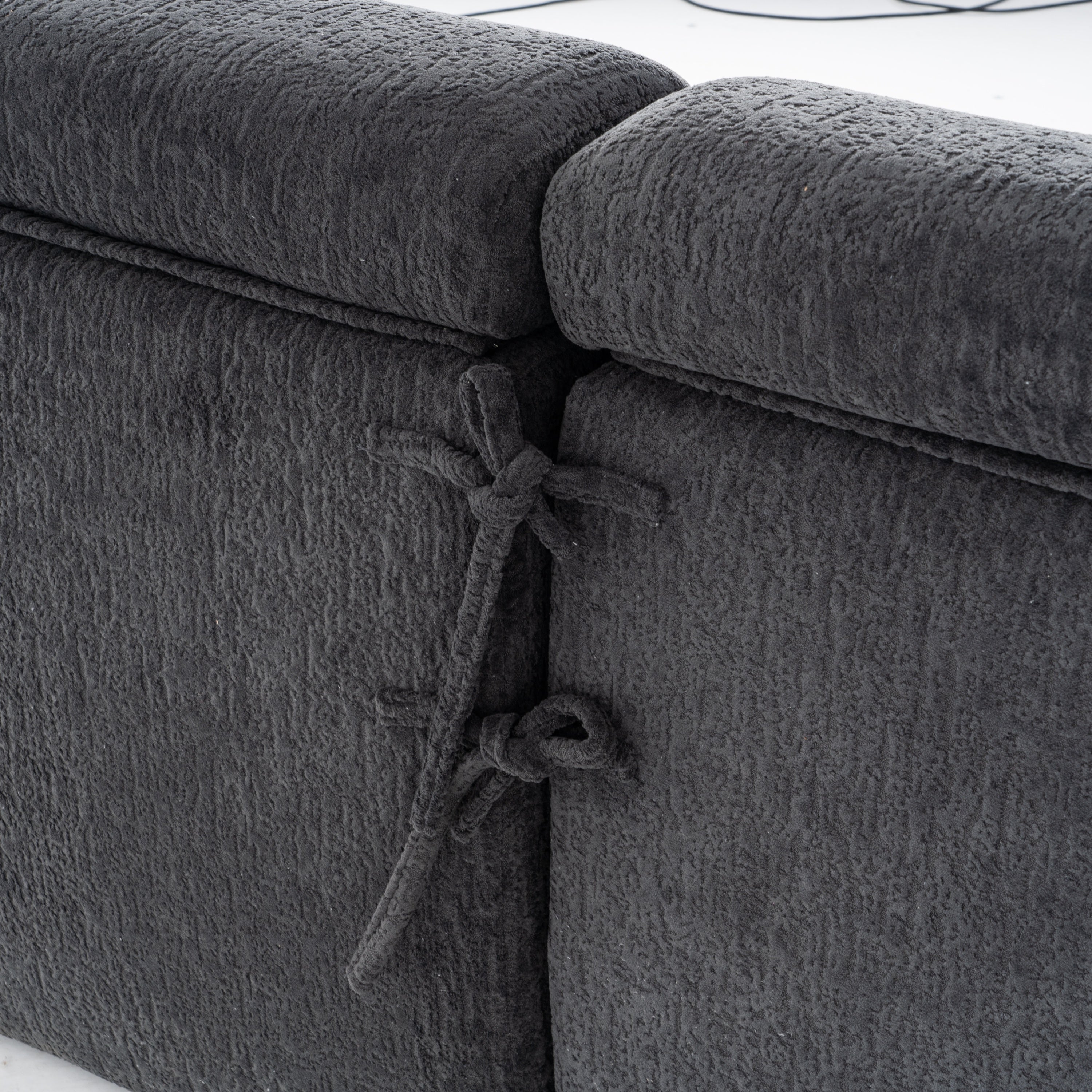 LY-029 GRAY COMPRESSION SOFA: 4-seater combined sofa, Wood Grain Chenille fabric, full sponge compression sofa,combined sofa with 2 pillows  for living/ Home Furniture/ Apartment