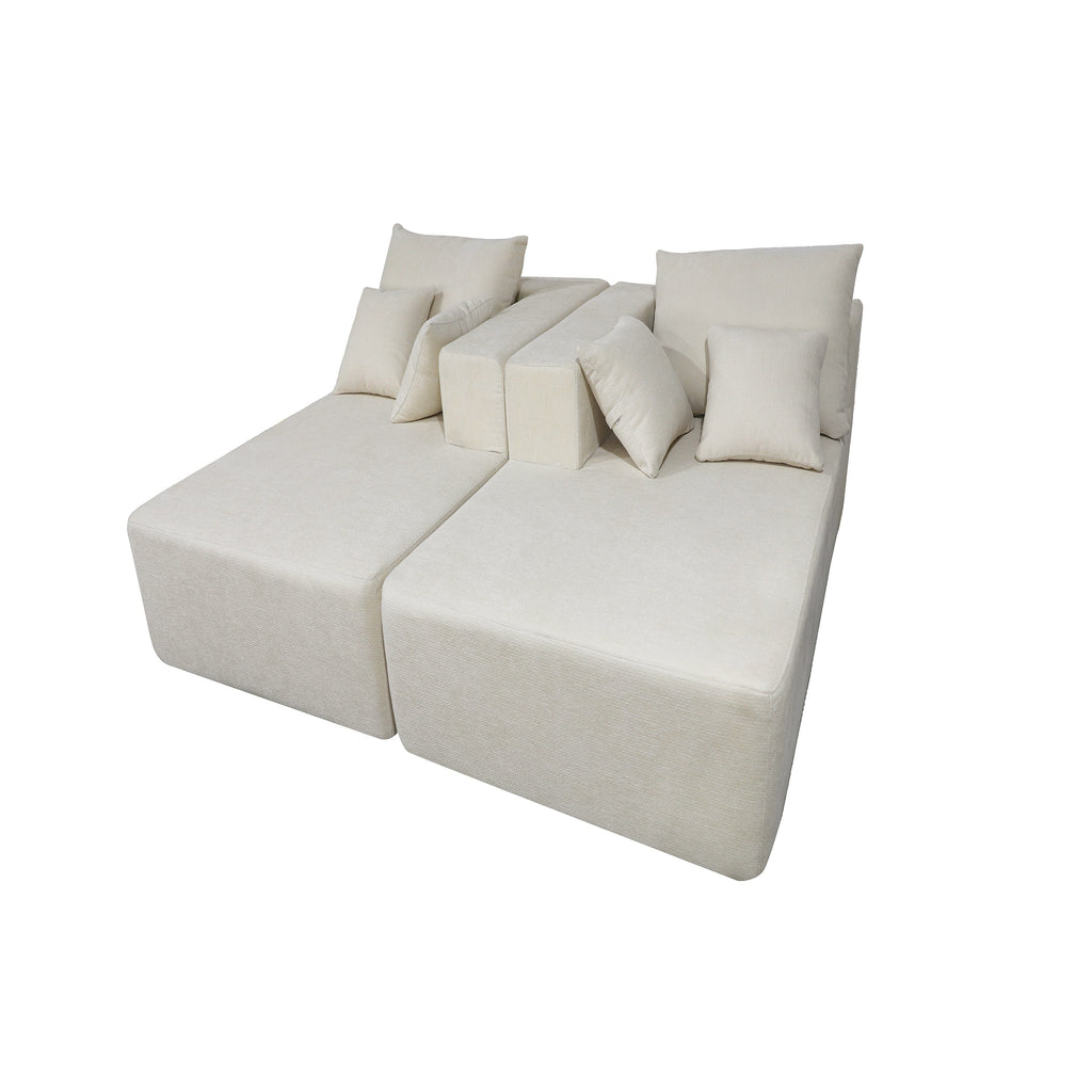 Four seater combination sofa, sofa bed, made of high-density sponge and soft linen fabric, with multiple combination methods (beige)