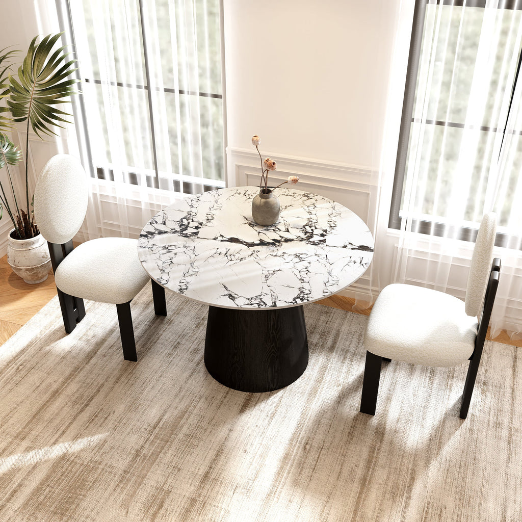 Small Round Modern Dining Table 43' Kitchen Table With Black Pedestal For 5 Person - White Black