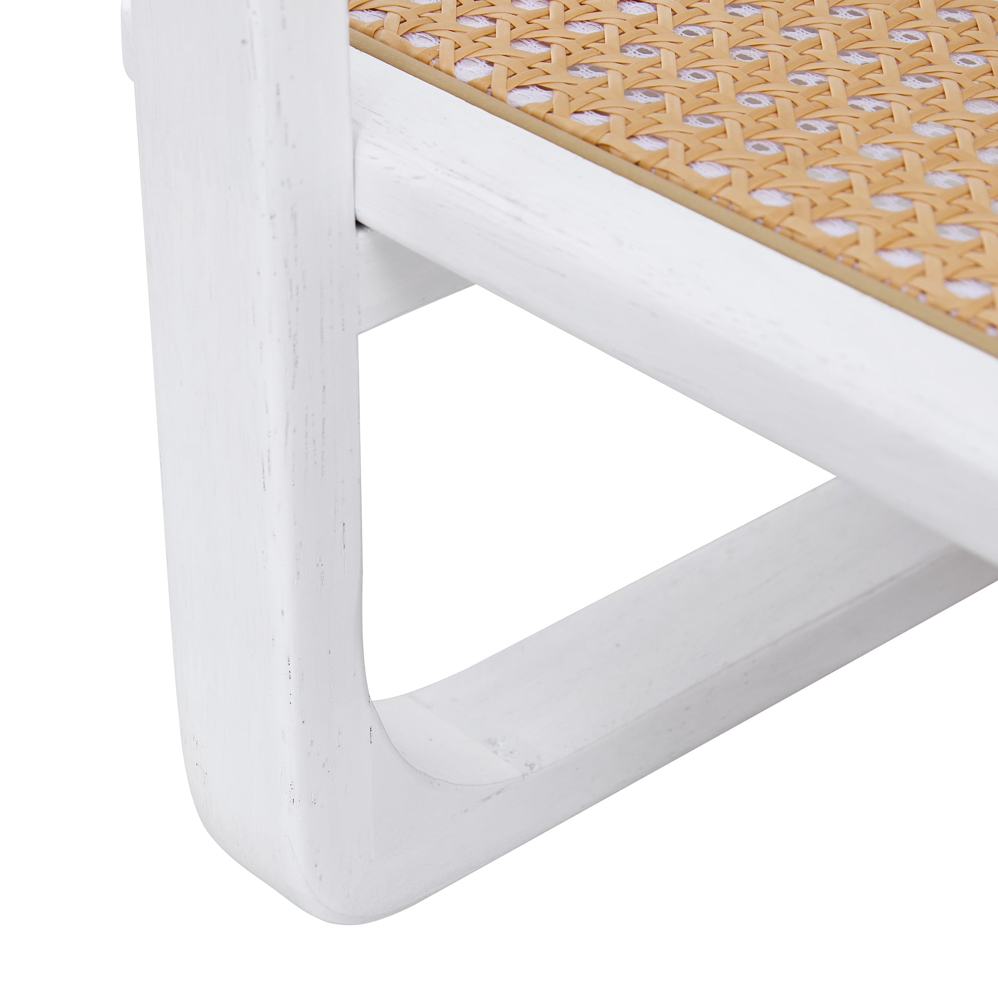 Modern minimalist white double layered solid wood coffee table. Glass tabletop, imitation rattan  edge table. Rectangular table suitable for living room, dining room, and bedroom