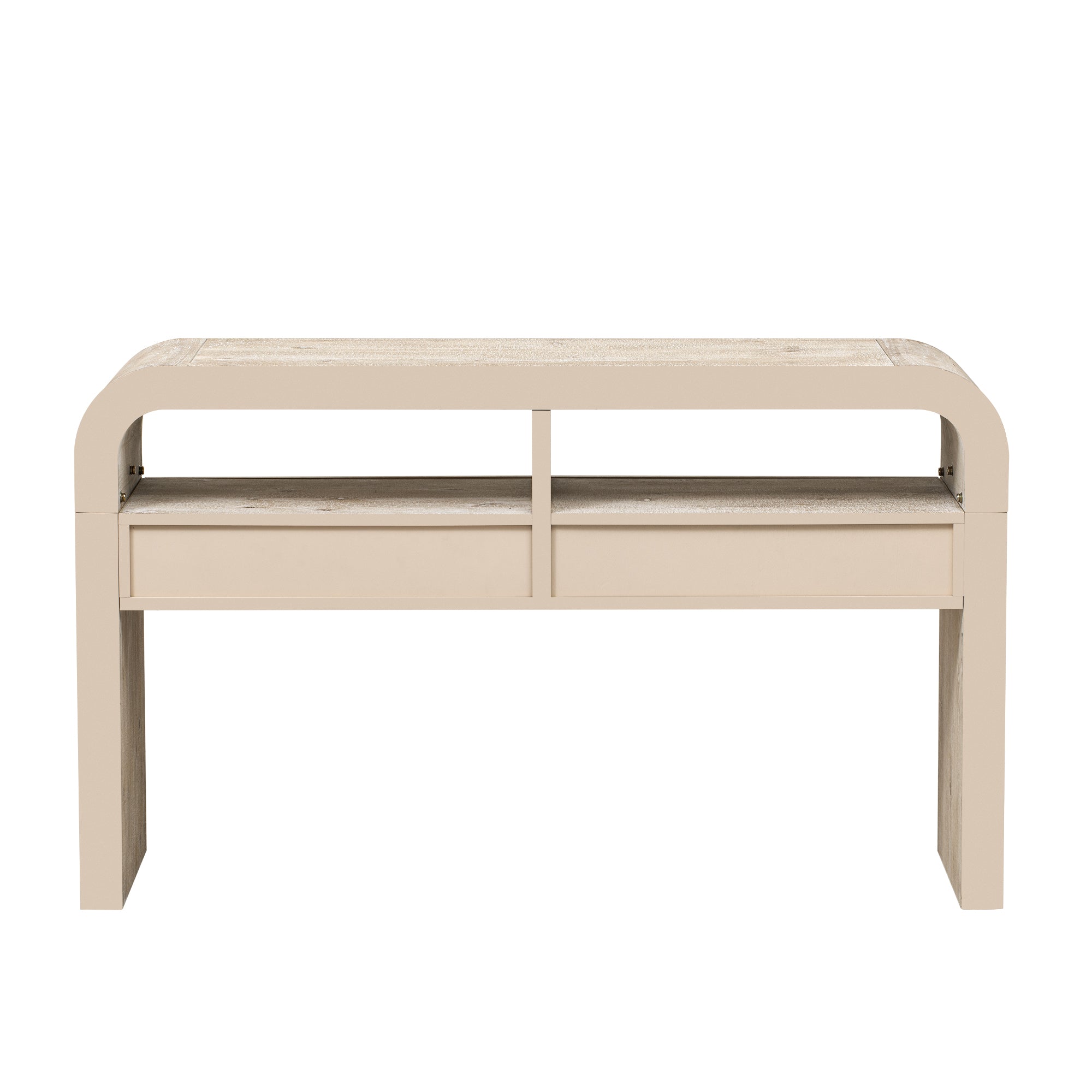TREXM Console Table Entryway Table, Retro Curved Sofa Table with 2 Large Drawers, Narrow Console Table for Living Room Hallway Entrance, 52''×14''×31.5'', Natural Wood Wash
